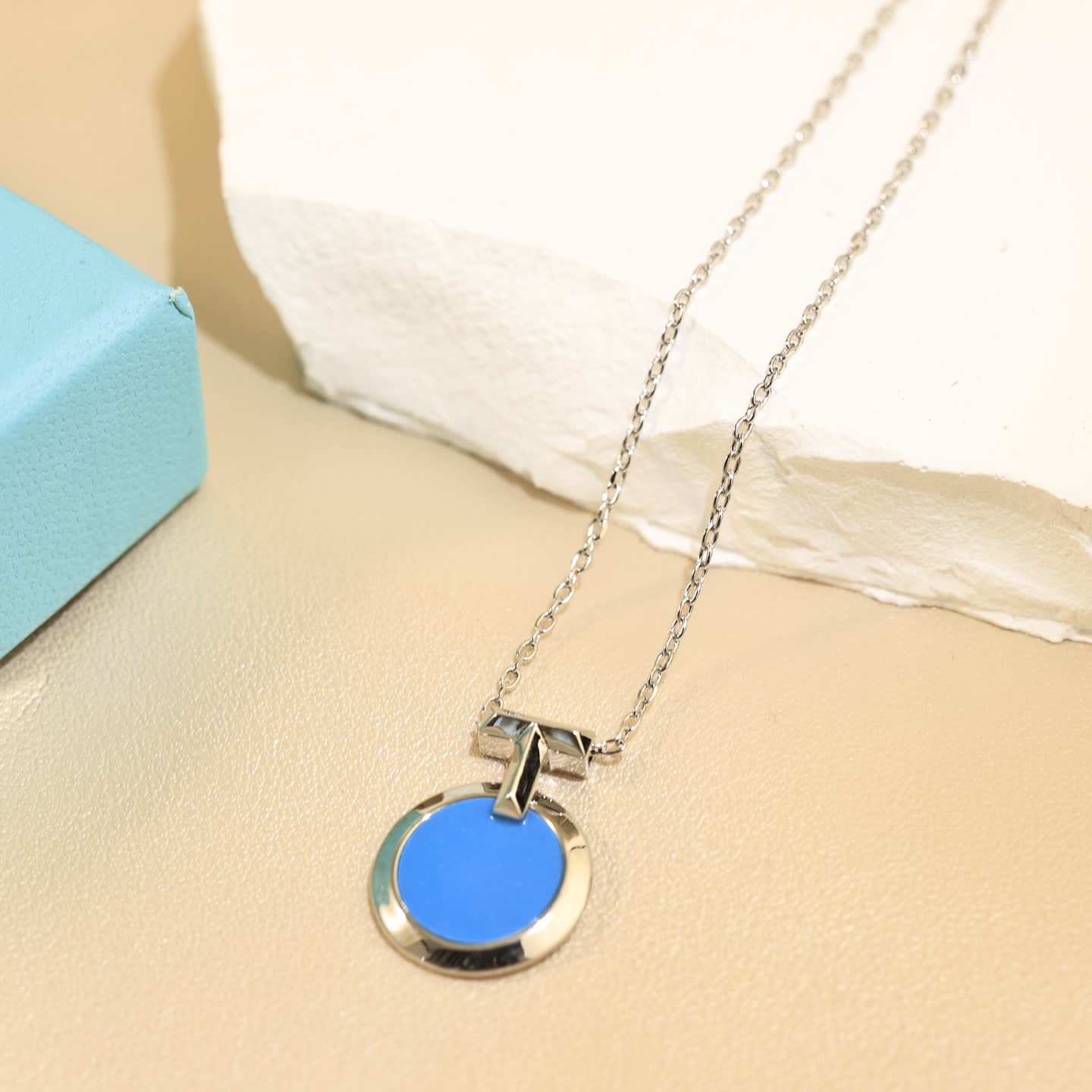 Tiffany & Co. Blue Enamel Circle Pendant Necklace